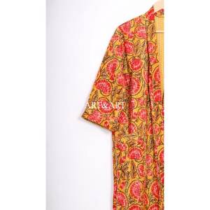 Ethnic Traditional Vintage Indian Handmade Colorful Cotton Women's Full Length <b>Summer</b> Spring Robe Kimono EcoFriendly Fabric - Product Image 3