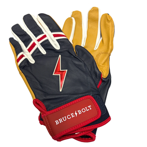 Gants de frappe de baseball classiques bleu marine et rouge, en cuir Cabretta doré de qualité supérieure, avec manchette courte professionnelle, pour le softball, fabriqués en usine. - Product Image 1