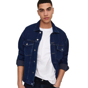 Camisa Vaquera Azul Oscuro Unisex con Cuello Alto, Ropa Urbana de Invierno, Impresión Personalizada OEM, Tela de Lona 100% Algodón, Estilo Urbano - Product Image 3