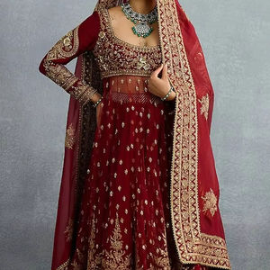 2025 @ ที่น่าทึ่ง anarkali ชุดเดรส sarara & dupatta ประดับด้วยไข่มุกมือ zari ปักลาย - Product Image 1