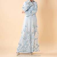 Ensemble de luxe 2 pièces pour femmes musulmanes : Abaya, robe longue élégante avec dentelle 3D papillon et fleurs, kimono en maille, idéal pour les fêtes islamiques à Dubaï
