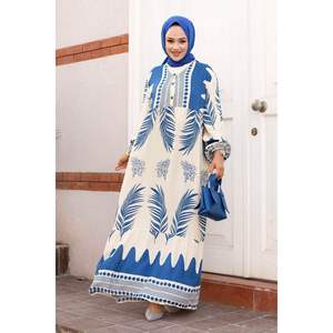 Robe Hijab en Viscose à Motifs Melike Indigo - Product Image 2