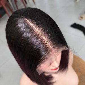 Cierre Bob Factory Precio al por mayor 100% Peluca de cabello humano vietnamita Ombre Color Burdeos Peluca de encaje frontal - Product Image 5