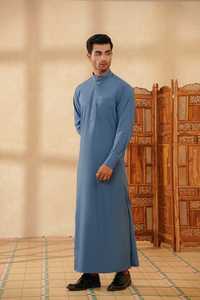 Thobe sur mesure de luxe pour hommes musulmans, blanc premium brodé, manches courtes, tenue de mariage et de fête de l'Aïd - Product Image 2