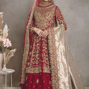 NEW---INDIAN/PAKISTANI HEAVY <b>BRIDAL</b> SHORT <b>JACKET</b> WITH LEHENGA DRESS Embellished WITH CRYSTAL GLASS BEADS,STONE,DABKA Work @ 2023 - Product Image 1
