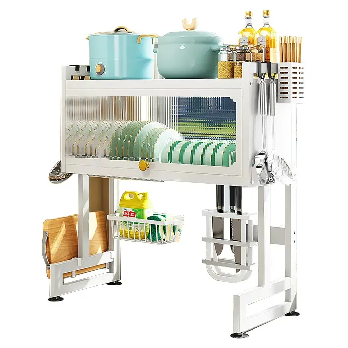 Estante de secado de platos sobre el fregadero, escurridor de platos multifunción, soporte de almacenamiento