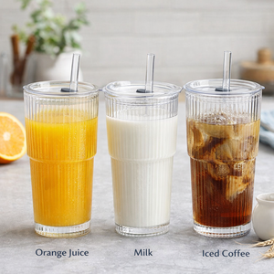 Bicchieri in <span class=keywords><strong>Vetro</strong></span> Riutilizzabili <span class=keywords><strong>con</strong></span> Cannuccia, Grande Capacità per Caffè, Tè, Succo, Latte, Acqua, Tazze per Bambini e Adulti, Portatili da Viaggio - Product Image 5