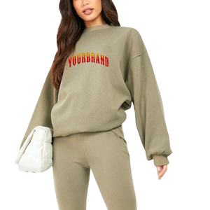 Sudadera de mujer con cuello redondo de peso pesado personalizada 100% algodón diseño personalizado sudadera cómoda de hombro caído de gran tamaño para mujer - Product Image 1