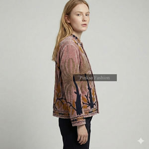 Suzani Bohème en Velours Brodé à la Main, Motif Floral Ethnique, Écologique, Respirant, Séchage Rapide, Luxe pour Femme, Automne Hiver - Product Image 2