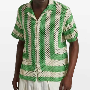 Polo tricoté pour hommes à manches longues 100% coton pull à col cubain pulls à col rond pour hommes pull à manches longues respirant - Product Image 5