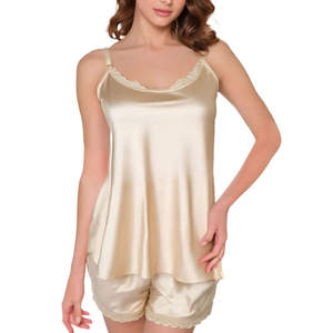 1010 Satin <b>Lace</b> Nightwear Set Breathable <b>Elastic</b> Waist Floral Print Romantic Luxury Style Sleeveless Winter ODM Supply - Product Image 3