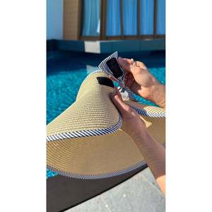 Chapeau de soleil beige pliable à visière ouverte en paille HSR2078 - Beige3 - Product Image 3