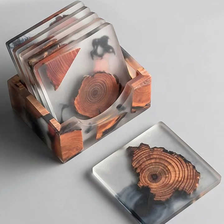 DEIVEN  GARDEN-THEMED EPOXY RESIN AND WOOD COASTERS Set Stylish Cup Model Drink Coaster Good Price for Artisan Craft Use