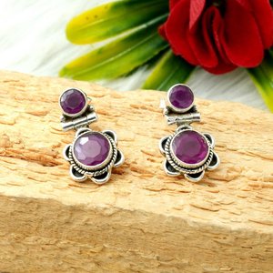 Pendiente de Plata de Ley 925 hecho a mano, piedra preciosa de rubí natural, oro rosa, una hermosa joyería hecha a mano para niñas - Product Image 2