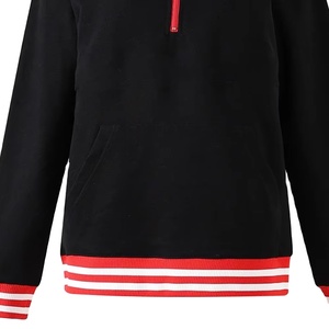 Sweat-shirt à col rabattu en molleton noir personnalisé pour homme, avec rayures rouges sur les poignets côtelés, style décontracté d'automne, brodé - Product Image 3