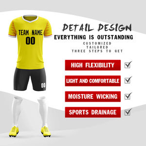 Uniforme de Fútbol Personalizado al por Mayor, Elegante, Amarillo y Negro, Conjunto Completo, Servicio OEM, Ropa de Fútbol Económica - Product Image 2