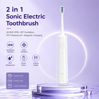 Brosse à dents électrique sonique 2 en 1, 40000 VPM, oscillation vibratoire, étanche IPX7, minuteur intelligent, Type-C, blanchiment des dents doux
