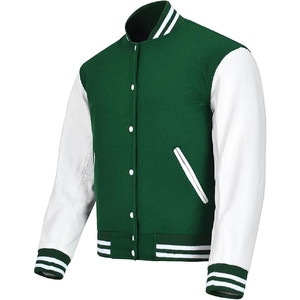 <b>Men</b> Classic Forest Green Varsity <b>Jacket</b> Authentic Athletic Letterman with Contrast <b>White</b> Leather Look Sleeves - Product Image 6