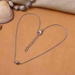 Delicada Tobillera de Plata 925 con Cuentas Redondas para Mujer, Chapada en Oro de 14K/18K, Joyería para Pies con Patrón de Corazón de Cristal de Diamante para Regalo - Product Image 3