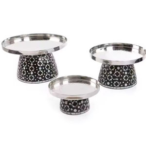 Best Selling <b>Eid</b> Celebration Chocolate Serving Tray Stand Deluxe Quality Stainless Steel And Mother Or Pearl Chocolate Platters - Product Image 1