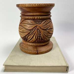 Vintage Hand Carved Botanical Wooden Urn Signed <b>for</b> Human <b>Ashes</b> - Product Image 4