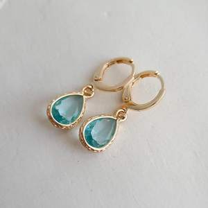 Boucles d'oreilles clous en cristal bleu clair en forme de larme, argent sterling 925 plaqué or 18 carats, certifiées IGI, bijoux cadeau, plaqué rhodium - Product Image 3