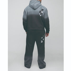 ชุดแทรคสูทผู้ชายทรงหลวมสไตล์ลำลอง ผ้าคุณภาพสูง สำหรับฤดูหนาว แบบมีฮู้ด ซิป กระเป๋าพิมพ์ลาย ขากว้างทรงตรง แต่งแอพพลิเค ลวดลายสเปรย์ ล้างสีแบบครอส วินเทจ - Product Image 4