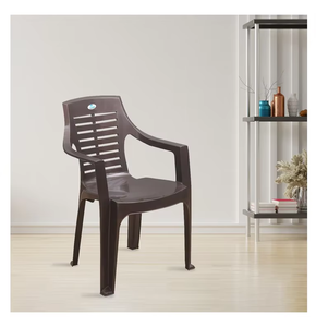 Silla de comedor de plástico marrón de estilo moderno con reposabrazos, cómodo sillón para exteriores para sala de estar, cocina, escuela, dormitorio, uso - Product Image 2