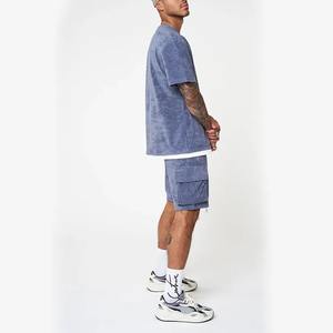 Chándal de 2 piezas de verano personalizado para hombre 2025, Conjunto de camiseta y pantalones cortos en blanco con estampado lavado ácido Unisex, estilo informal - Product Image 4