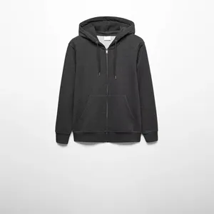 Men's Dark Gray Hooded Zip-Up Sweatshirt Regular Fit Solid <b>Colour</b> Casual Fleece Hoodie With Front Pocket Autumn Wear 2027 - Product Image 1
