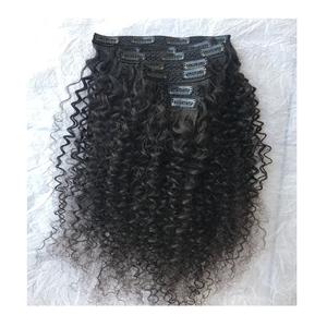 100% brut non traité 18 ''crépus bouclés 7-Set Clip Indian Temple Extensions de cheveux Extensions de cheveux humains indiens de qualité supérieure - Product Image 1