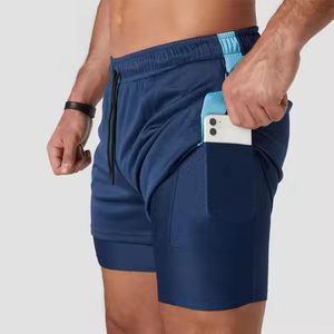 กางเกงขาสั้นเล่นยิมของผู้ชายแบบแห้งเร็ว2025สำหรับเล่นกีฬาออกกำลังกายแบบ2-in-1ตาข่ายเอวกลางแถบเชือกถักนิตติ้งสีพื้น - Product Image 5