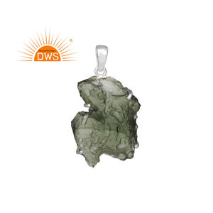 Best Selling Fine Sterling Silver Natural Raw <b>Moldavite</b> Gemstone Pendant Jewelry Manufacturer - Product Image 1