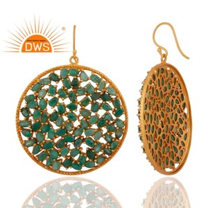 Boucles d'oreilles en pierres précieuses émeraude Créateur de mode indien en argent 925 plaqué or 18 carats Boucles d'oreilles fabricant de bijoux - Product Image 3