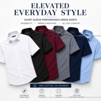 JAMES TAYLOR Kemeja Pria Musim Panas Formal Berbahan Benang Celup, Elastis, Kancing Tunggal, Lengan Pendek, Slim-Fit, Kerah Berkancing (60% Katun)