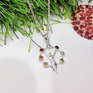 7 Chakra Goddess <b>Pendant</b> Lightweight Sterling Silver <b>Fashion</b> Jewelry with <b>Charms</b> Handmade in India - Product Image 4