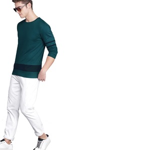 T-shirt à col rond anti-rides pour hommes, coupe ajustée, T-shirt imprimé personnalisé, T-shirts à manches longues en coton biologique 100% pour hommes - Product Image 4