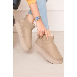 Bottines à plateforme en cuir verni beige à talon haut avec fermeture éclair, semelle intérieure fourrée, rehaussantes, mi-mollet, pour l'été, le printemps et l'automne - Product Image 1