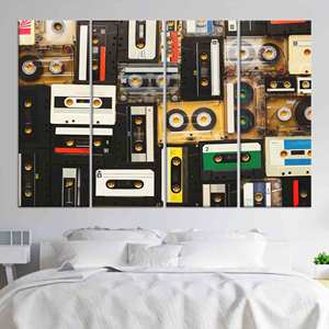 Arte en Lienzo de Cintas de Casete Retro: Decoración Impresa para Sala de Música, Juego de 4 Lienzos - Product Image 1