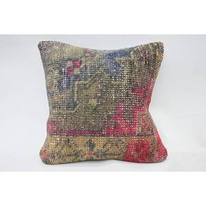 Almohada Kantha de retazos de lana multicolor de 12x12 pulgadas tejida con patrón Vintage decorativo y cojín - Product Image 1