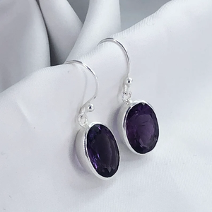 Meilleure qualité 925 en argent Sterling fait à la main Boho Hippie boucle d'oreille améthyste naturelle pierre précieuse cadeau chrétien bijoux en gros - Product Image 3