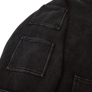 Sudadera con Capucha Unisex, Estilo Desgastado, con Parches, Lavado Ácido, Cierre de Cremallera, Corte Recto, Color Sólido, Tejido Grueso, 100% Algodón, Felpa, Estilo Vintage - Product Image 5