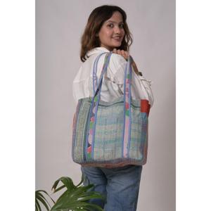 Boho Vintage Kantha sac fait à la main en coton épaule fourre-tout multicolore femmes Shopping épicerie sac à main - Product Image 1