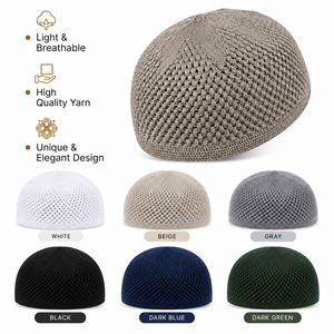 Gorro de Oración Kufi Tejido para Hombre, Transpirable, Gorro Abierto, Ligero, Gorro Musulmán, Gorro Islámico para Oración, Versátil para Uso Diario - Product Image 3