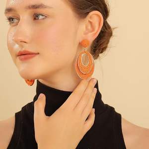 Pendientes de Aro de Mimbre de Paja Hechos a Mano para Mujer, Joyería Colgante Bohemia Ligera, Moda para Fiesta, Verano, Playa, Vacaciones, Diseño de Envoltura DE LA Paz - Product Image 2