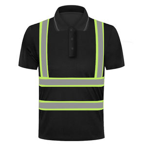 Camiseta Polo de Seguridad Reflectante de Alta Visibilidad para Hombre, Negra, Manga Corta, Uniforme de Trabajo con Rayas Naranjas y Grises - Product Image 6