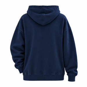Unisex Regular Fit Hooded Sweatshirt Solid <b>Navy</b> Cotton <b>Fleece</b> Casual Pocket Design Regular Sleeve Winter Wear Breathable - Product Image 2
