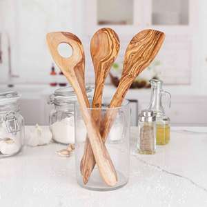 Ensemble de cuillères de cuisine en bois d'olivier artisanal de qualité supérieure ArtisRaw, 3 pièces, outils de cuisine en bois naturel de haute qualité, ustensiles rustiques - Product Image 1