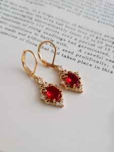 925 Sterling Silver 14k Gold Plated Oval Cut Natural Ruby Red Gemstone Hook Earrings with Vintage Filigree Dangle Charms - Product Image 2