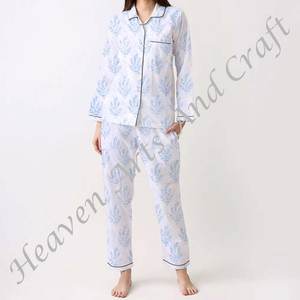Ensemble de pyjama pour femmes 100% coton, vêtements de maison doux, ensemble de pyjama printemps/été, motif floral/CHARACTERE/Lettre/Motif/Vacances/Arbre, PJ029 - Product Image 6
